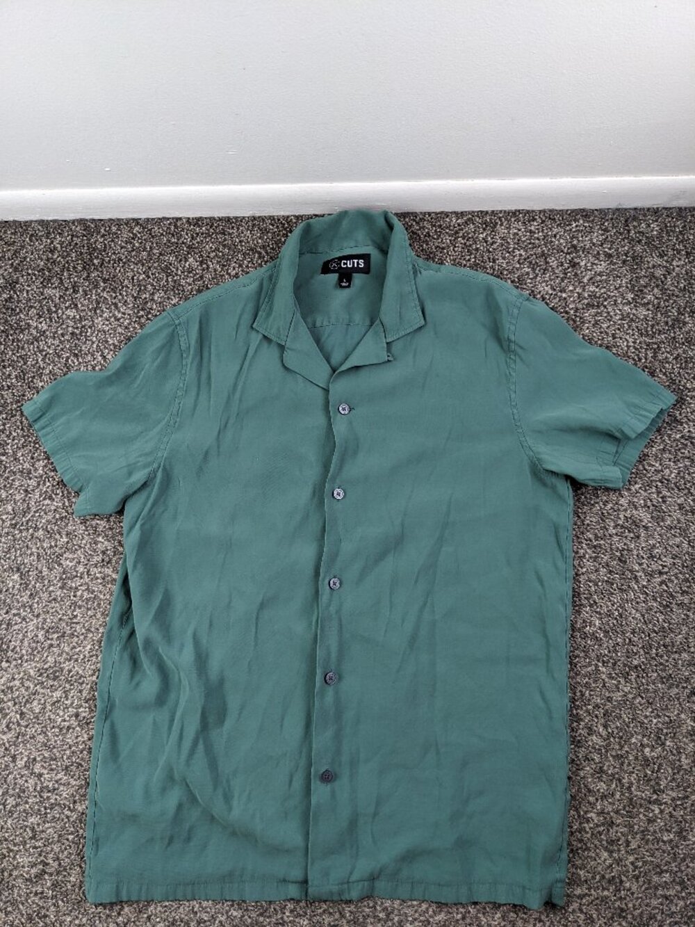 Cuts Clothing Mens Large Green Chileno Camp Loop Collar Hyperloop Shirt Relaxed